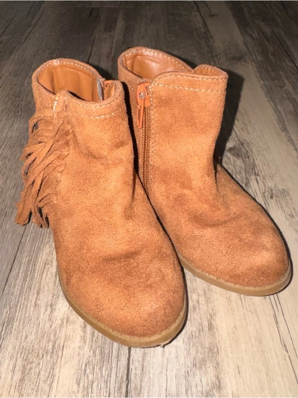 Rampage Kids Suede Fringe Ankle Booties- Cognac Brown